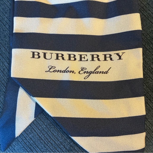 Burberry blue and ivory silk ribbon scarf - Picture 2 of 5